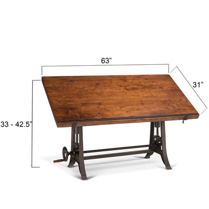 63" Walnut Wood Adjustable Drafting Desk