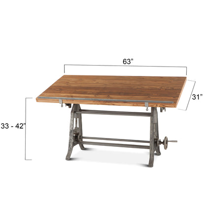 63" Natural Wood Adjustable Drafting Desk