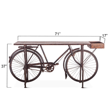 71" Reclaimed Teak Wood Bicycle Console Table