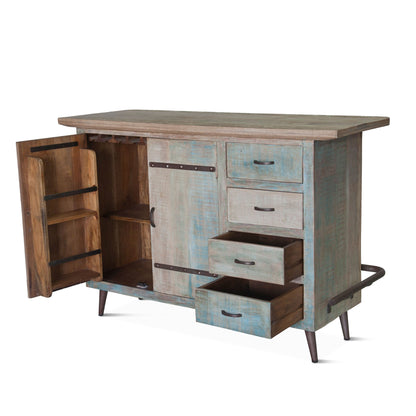 62" Vintage Teal Reclaimed Wood Bar