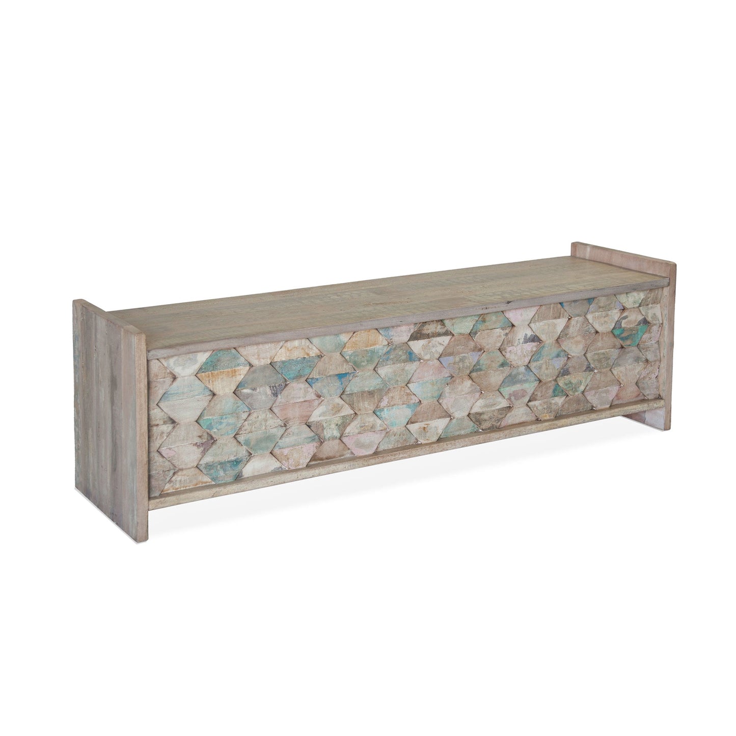 60" Vintage Teal Reclaimed Wood Storage Bench