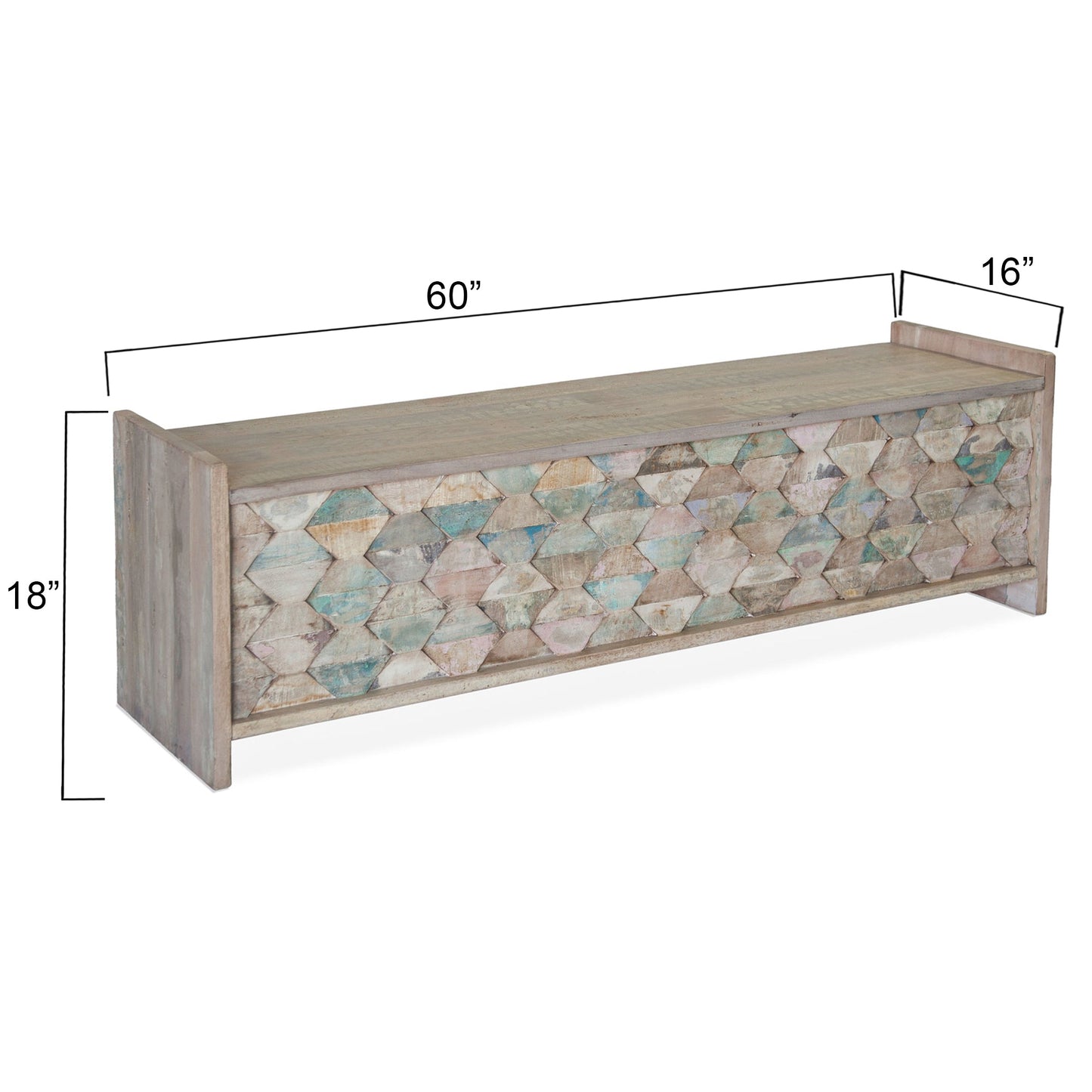 60" Vintage Teal Reclaimed Wood Storage Bench