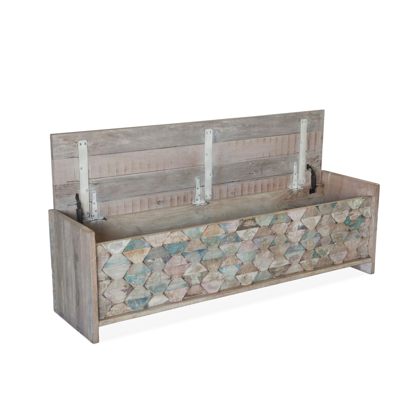 60" Vintage Teal Reclaimed Wood Storage Bench