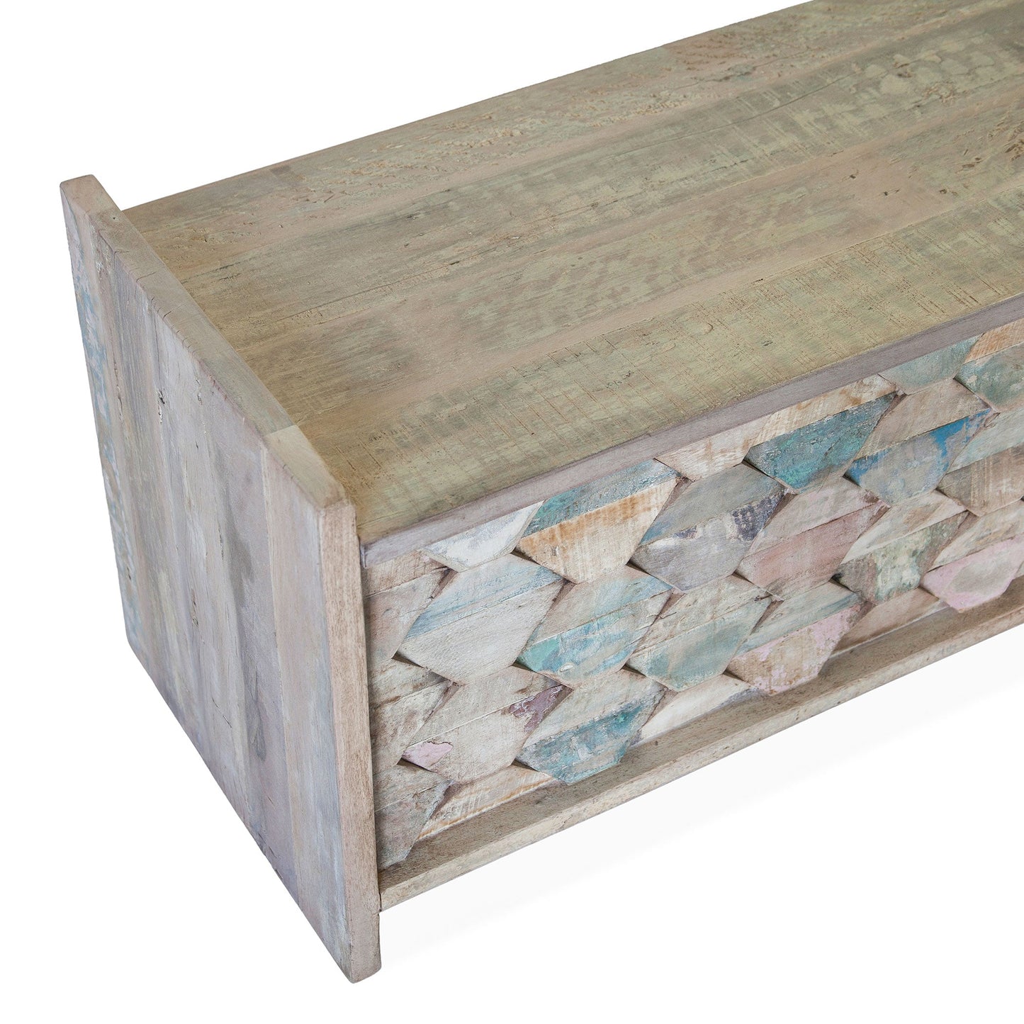 60" Vintage Teal Reclaimed Wood Storage Bench