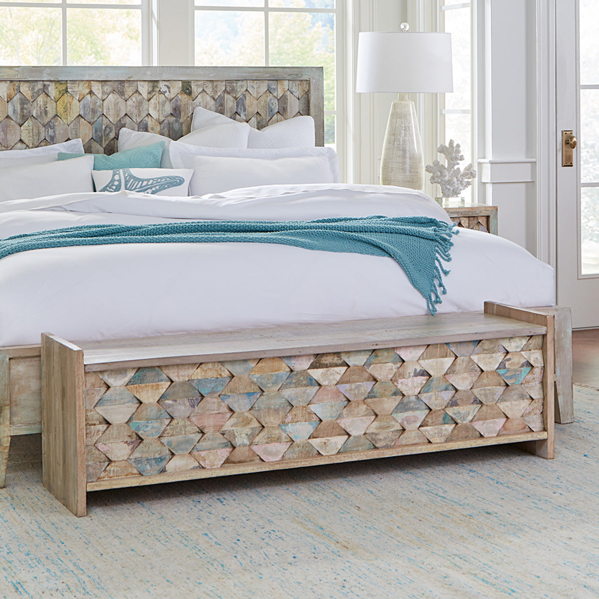 60" Vintage Teal Reclaimed Wood Storage Bench