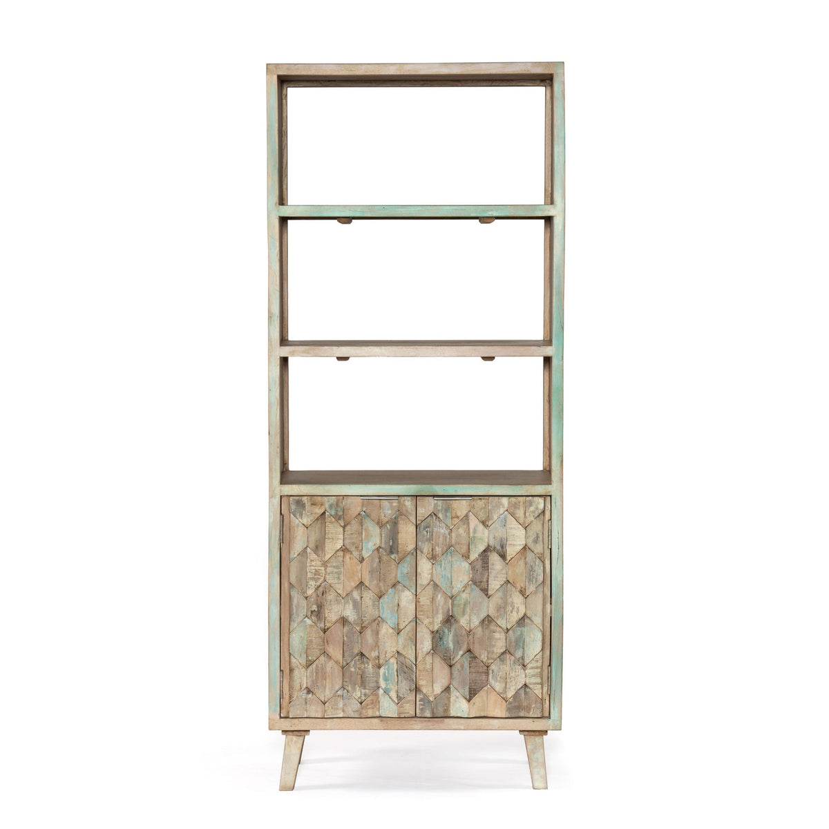 31" Vintage Teal Reclaimed Wood Bookshelf