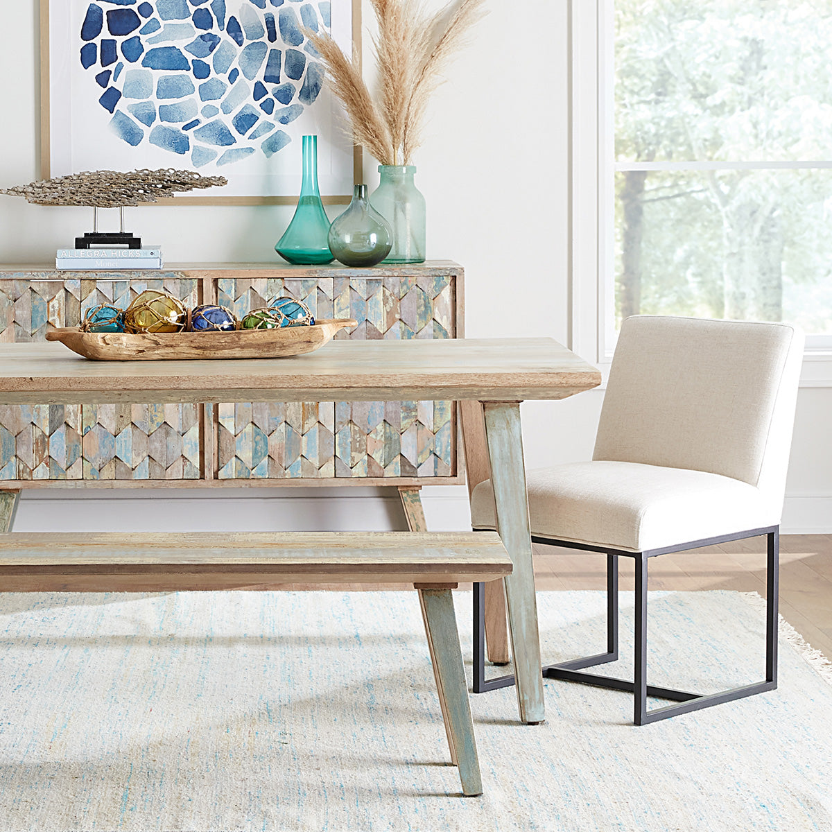 66" Vintage Teal Reclaimed Wood Dining Table