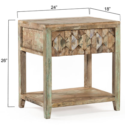 24" Vintage Teal Reclaimed Wood Nightstand