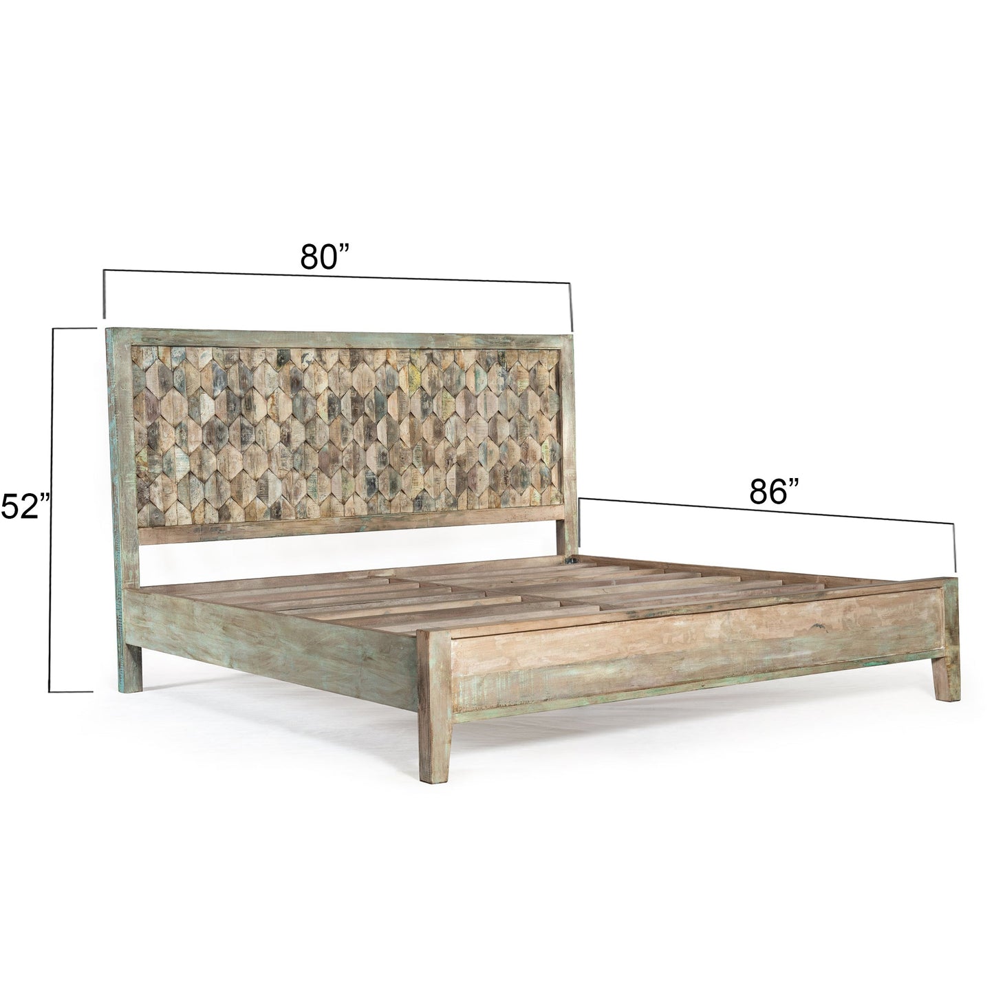 80" Vintage Teal Reclaimed Wood King Size Bed