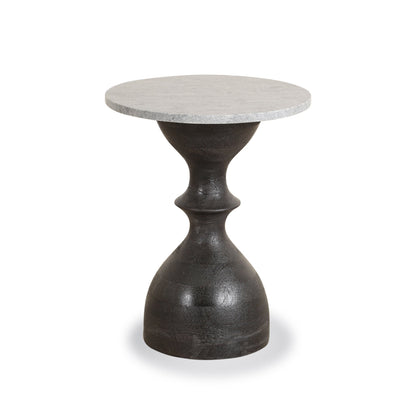 18" Gray Marble and Black Mango Wood Side Table