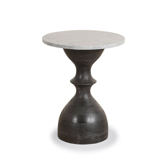 18" Gray Marble and Black Mango Wood Side Table