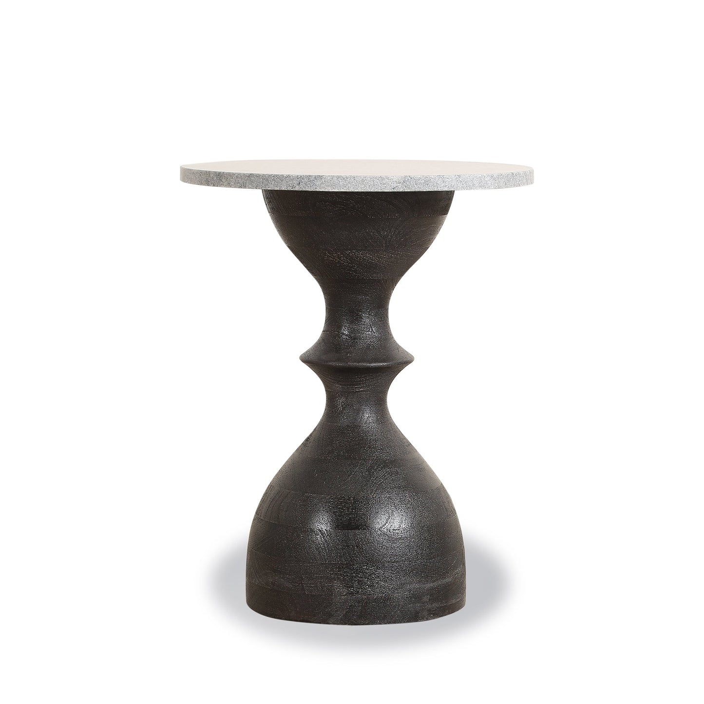 18" Gray Marble and Black Mango Wood Side Table