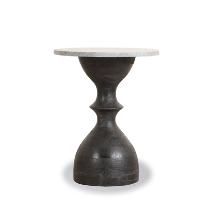 18" Gray Marble and Black Mango Wood Side Table
