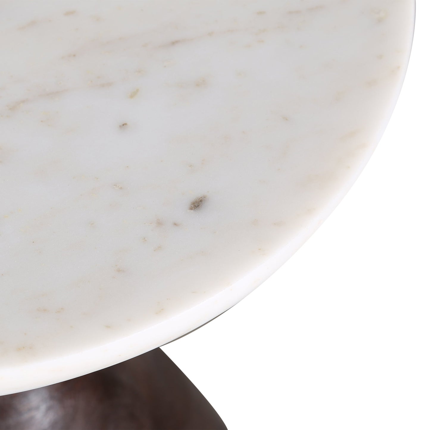 16" Walnut Wood and White Marble Side Table