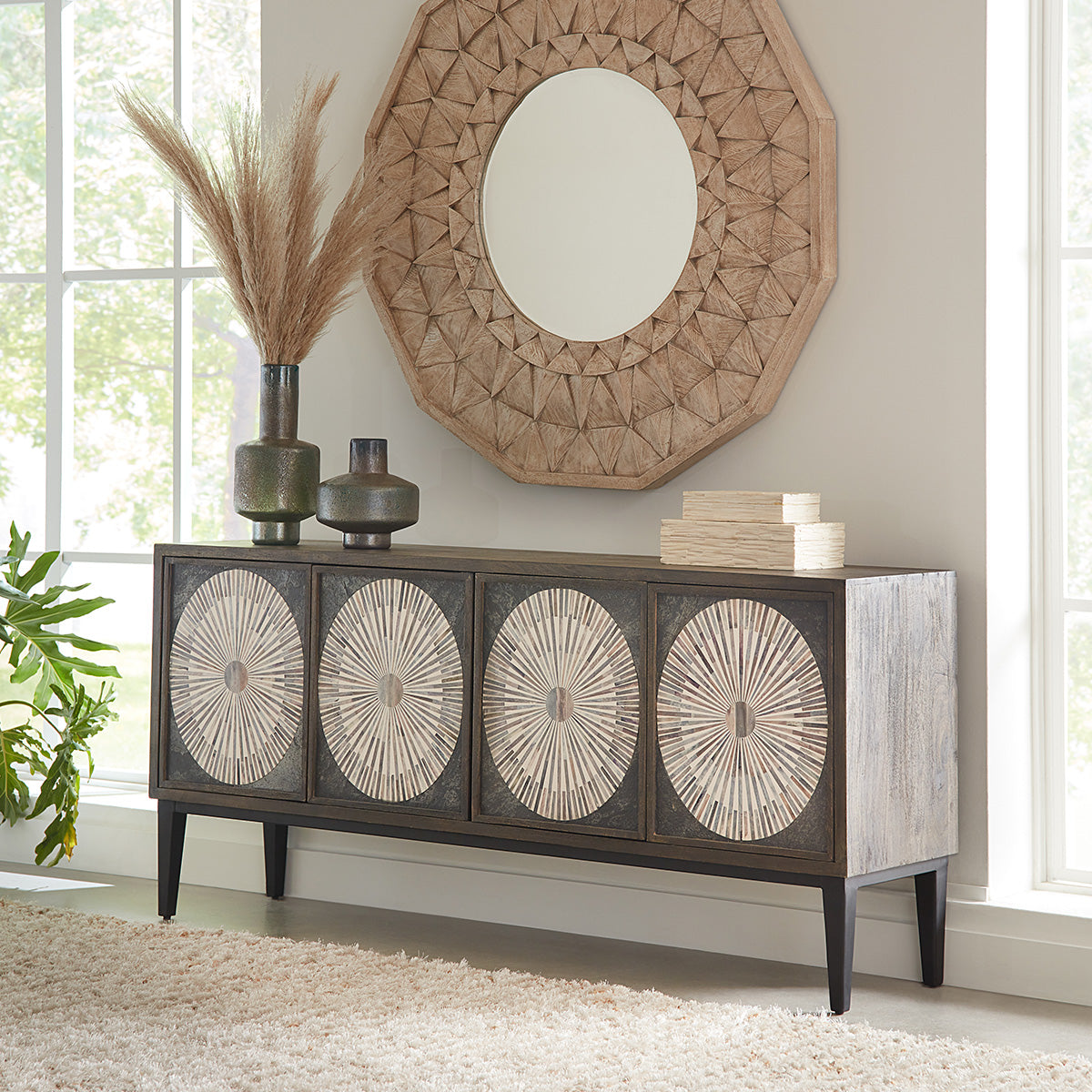 67" Graywash Mango Wood Sideboard