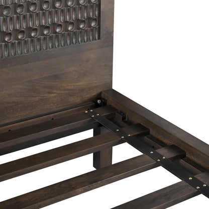66" Dark Java Carved Wood Queen Size Bed