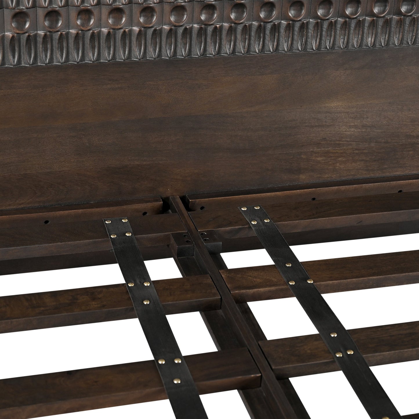 66" Dark Java Carved Wood Queen Size Bed
