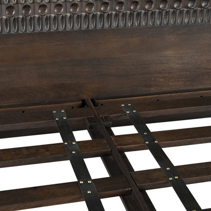 66" Dark Java Carved Wood Queen Size Bed