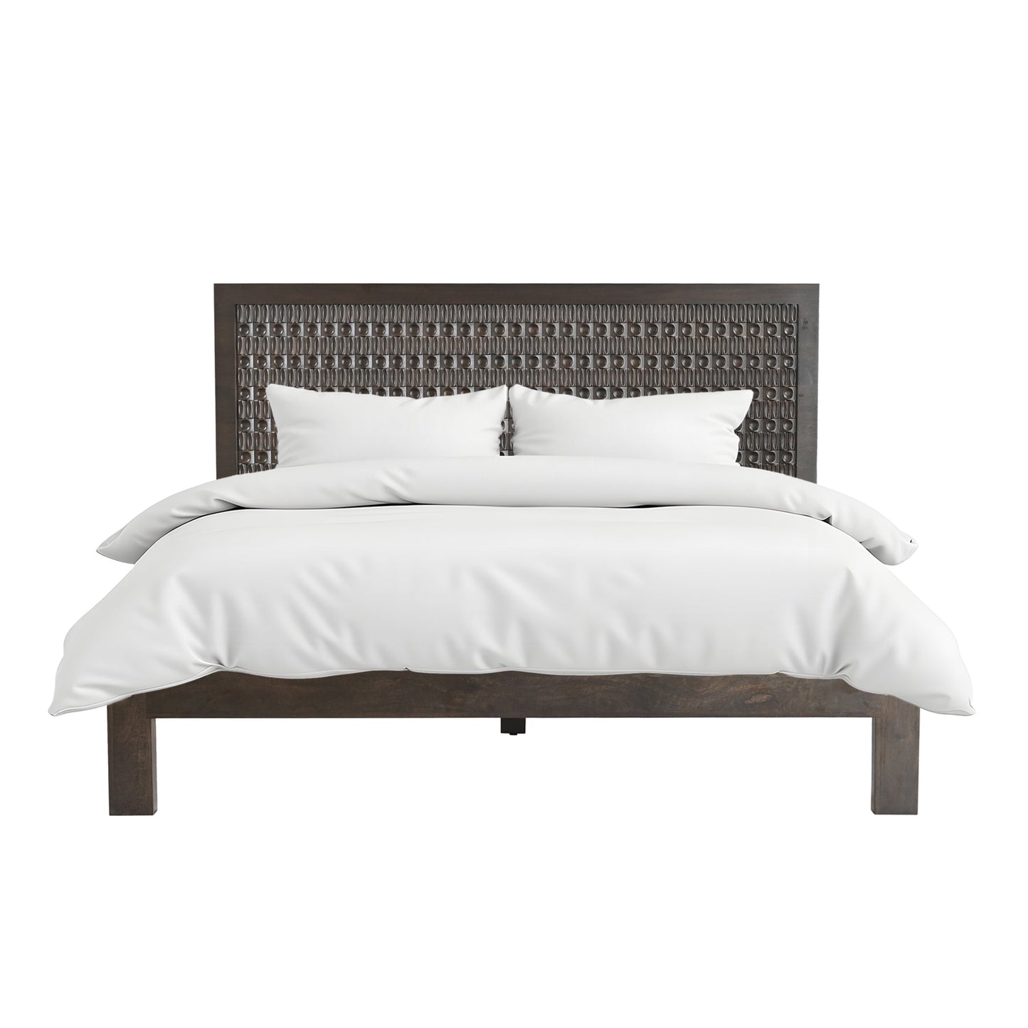 66" Dark Java Carved Wood Queen Size Bed