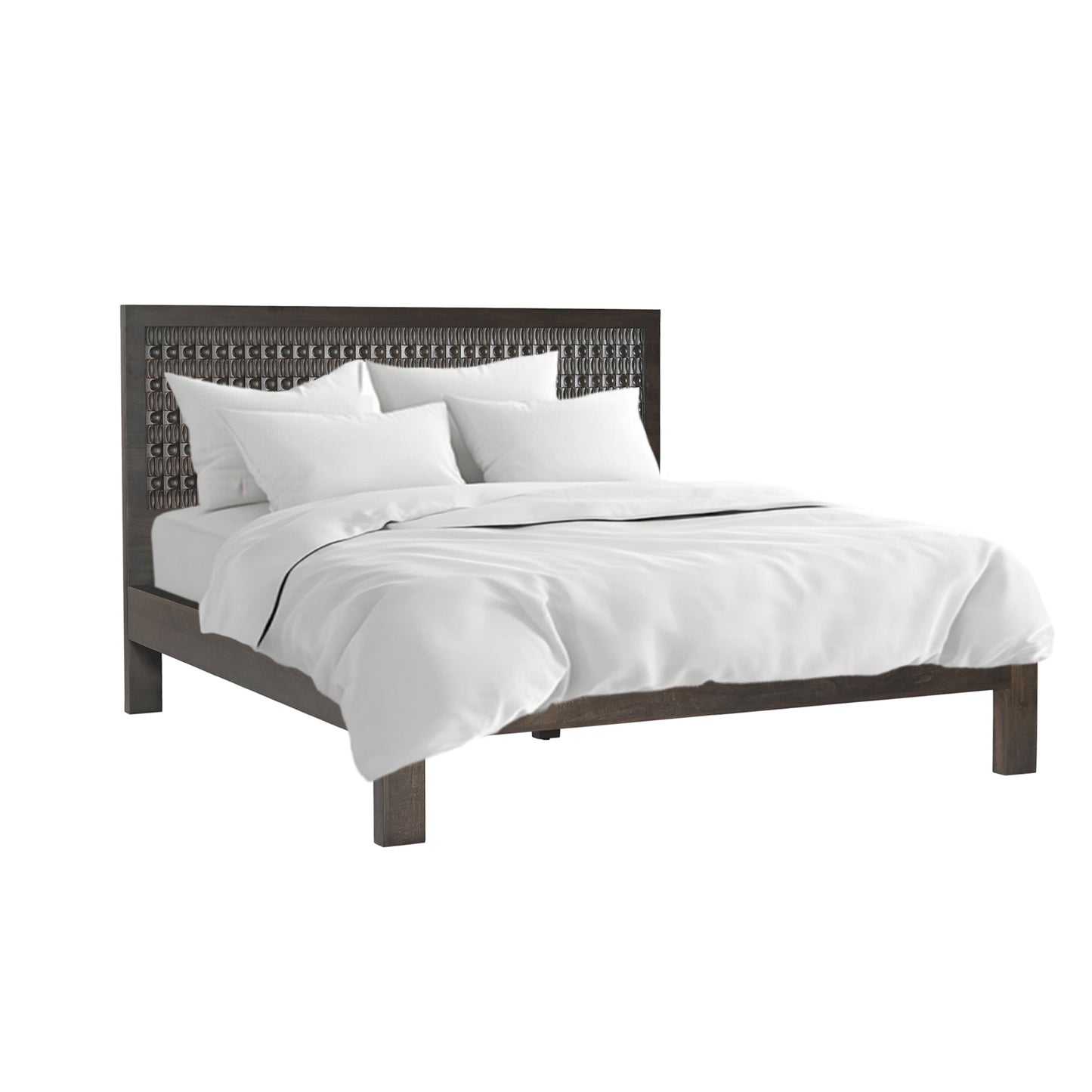 66" Dark Java Carved Wood Queen Size Bed