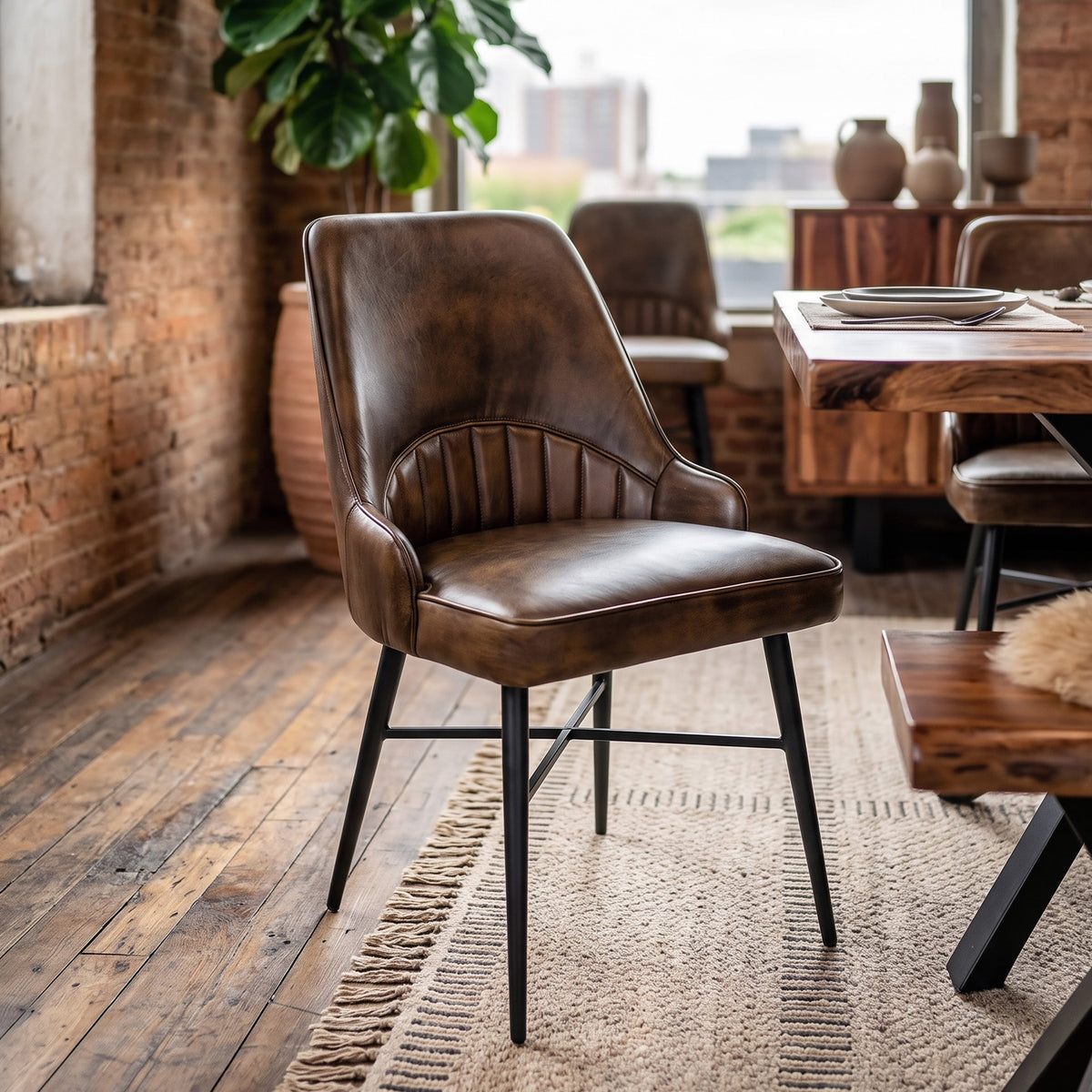 21" Dining Chair in Antique Whiskey Leather