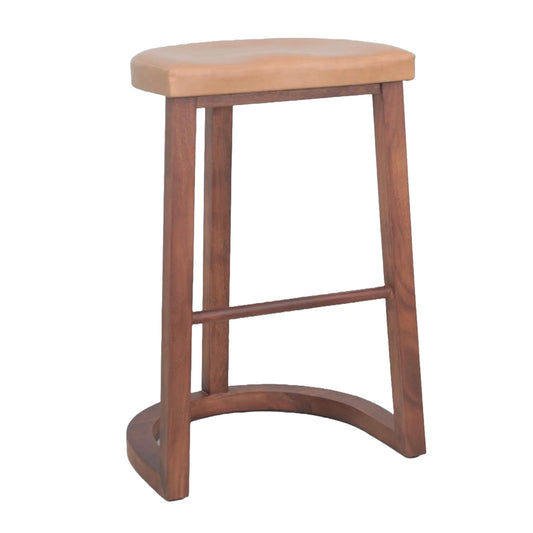 17.5" Cognac Leather and Walnut Stool