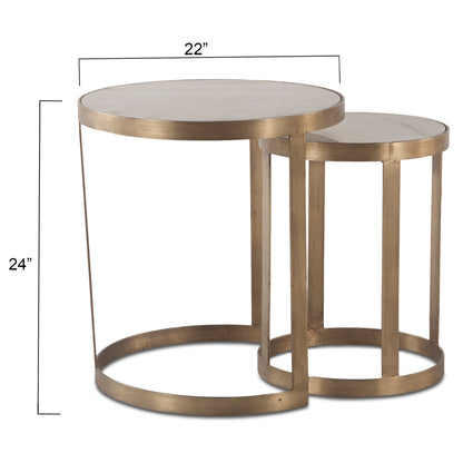 22" White Marble Nesting Side Tables