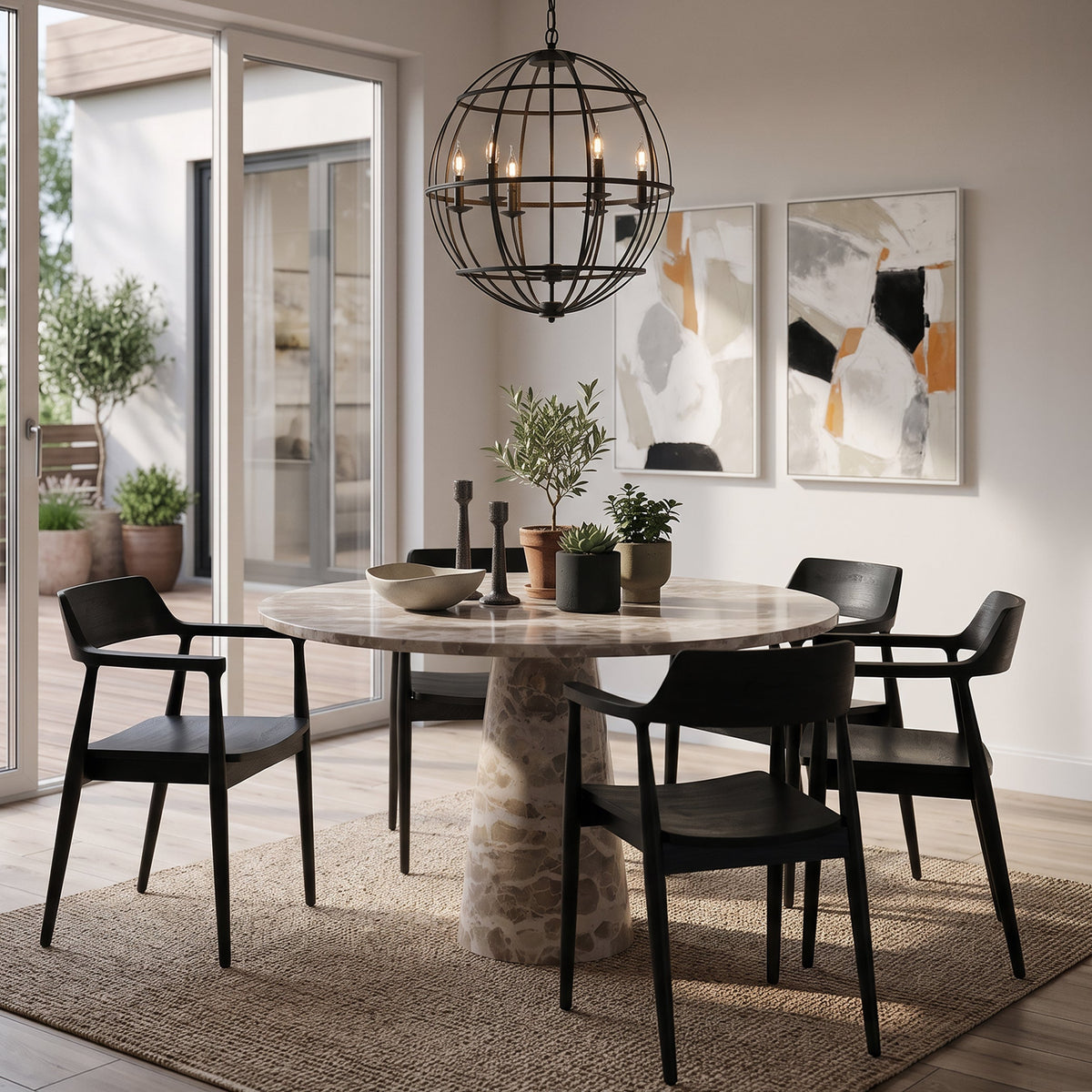 48" Capri Beige Marble Round Dining Table
