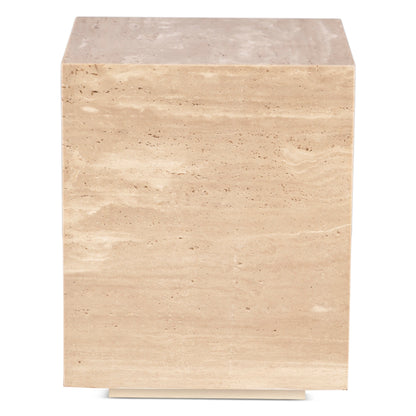 18" Travertine Stone Drum Side Table