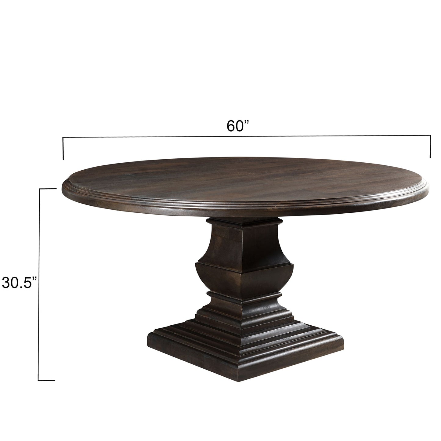 60" Vintage Brown Round Dining Table