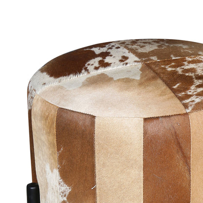 19" Brown Hair-on-Hide Leather Stool