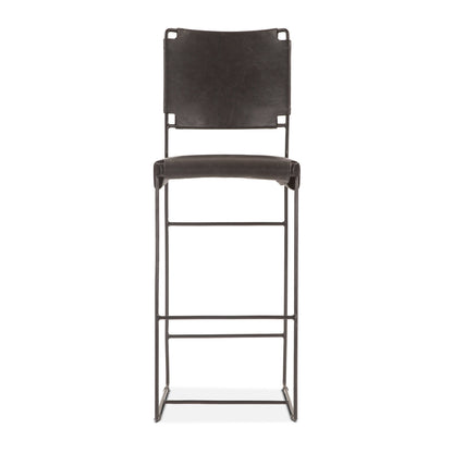18" Black Buffalo Leather Bar Chair