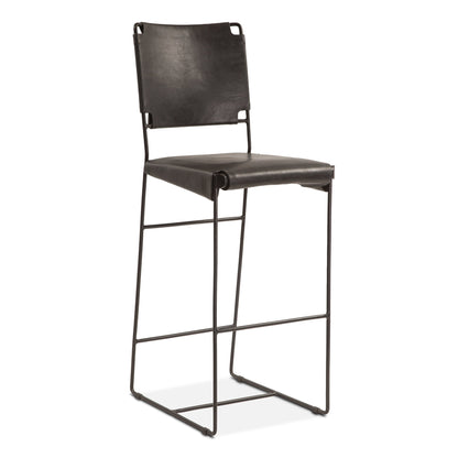 18" Black Buffalo Leather Bar Chair