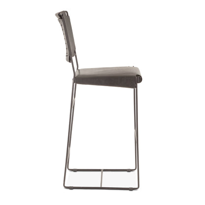 18" Black Buffalo Leather Bar Chair