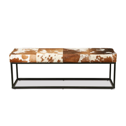 54" Brown Cowhide Leather Bench