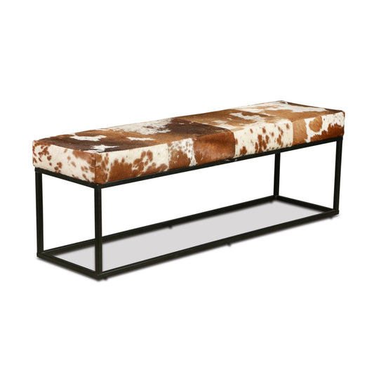 54" Brown Cowhide Leather Bench