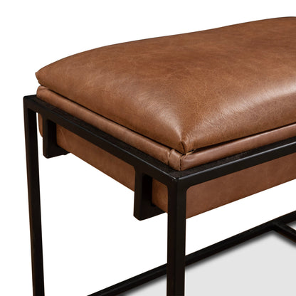 62" Cognac Leather Bench