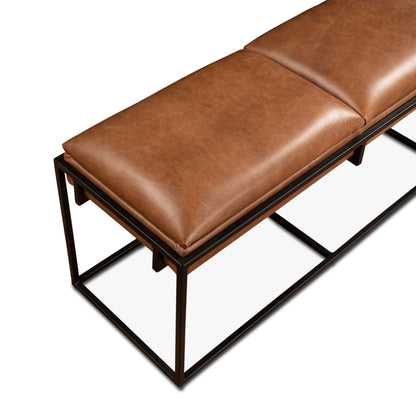 62" Cognac Leather Bench