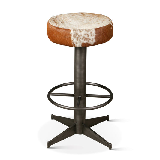 16.5" Brown Cowhide Leather Stool