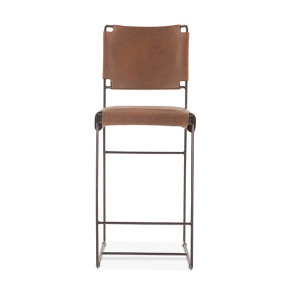18" Brown Buffalo Leather Counter Chair