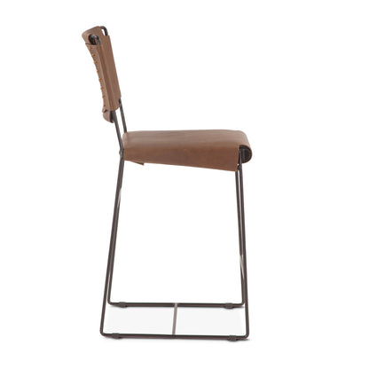 18" Brown Buffalo Leather Counter Chair