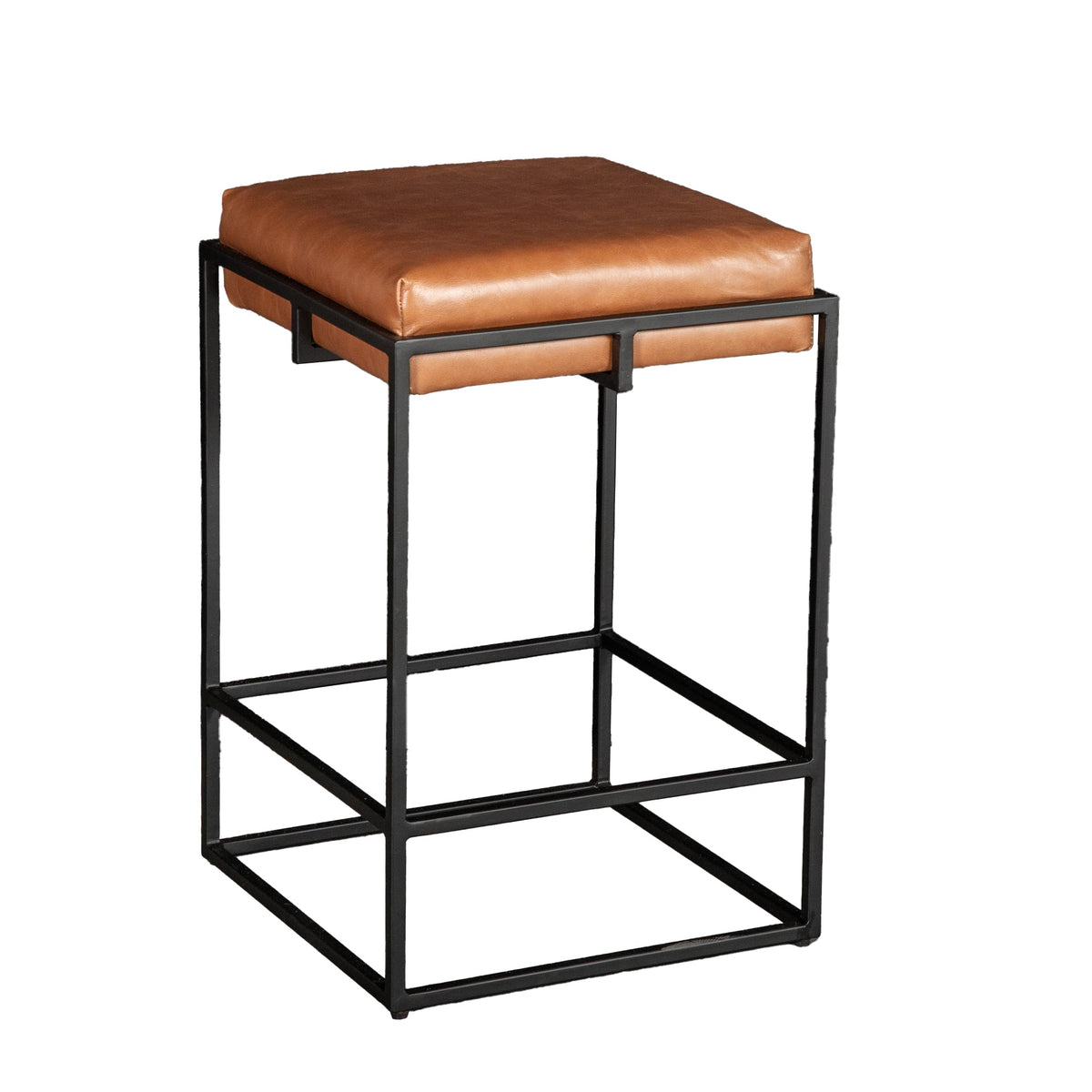 17" Cognac Leather Backless Counter Stool