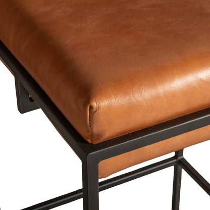 17" Cognac Leather Backless Counter Stool