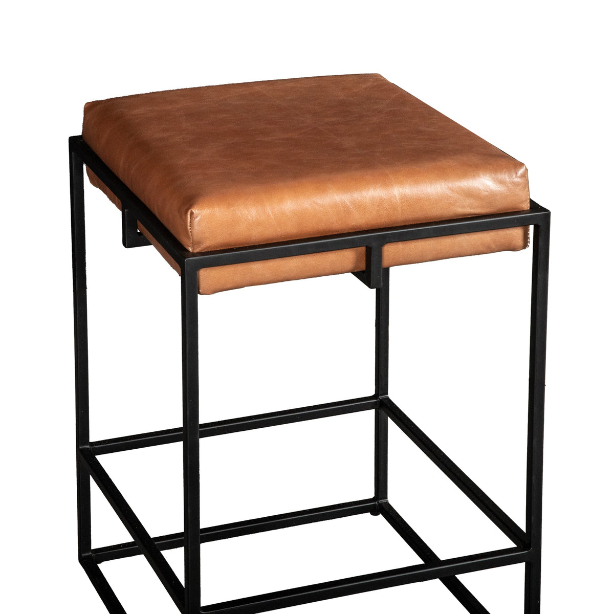 17" Cognac Leather Backless Counter Stool