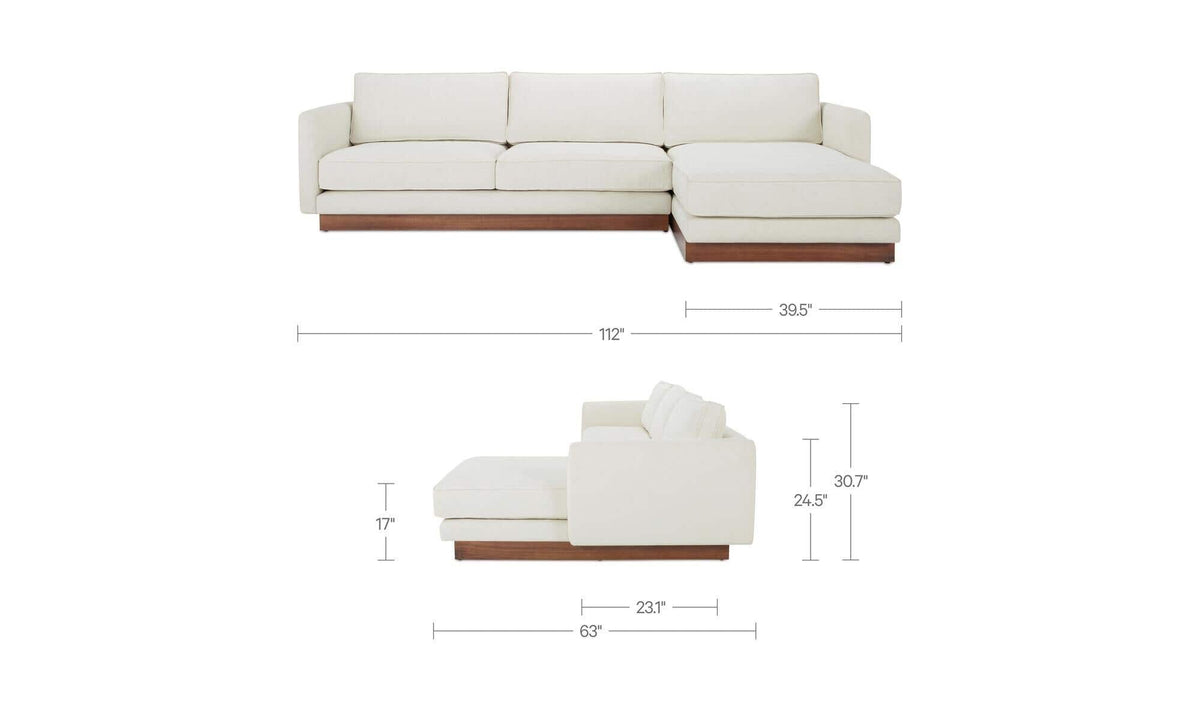 112" White Upholstered Right Facing Sectional