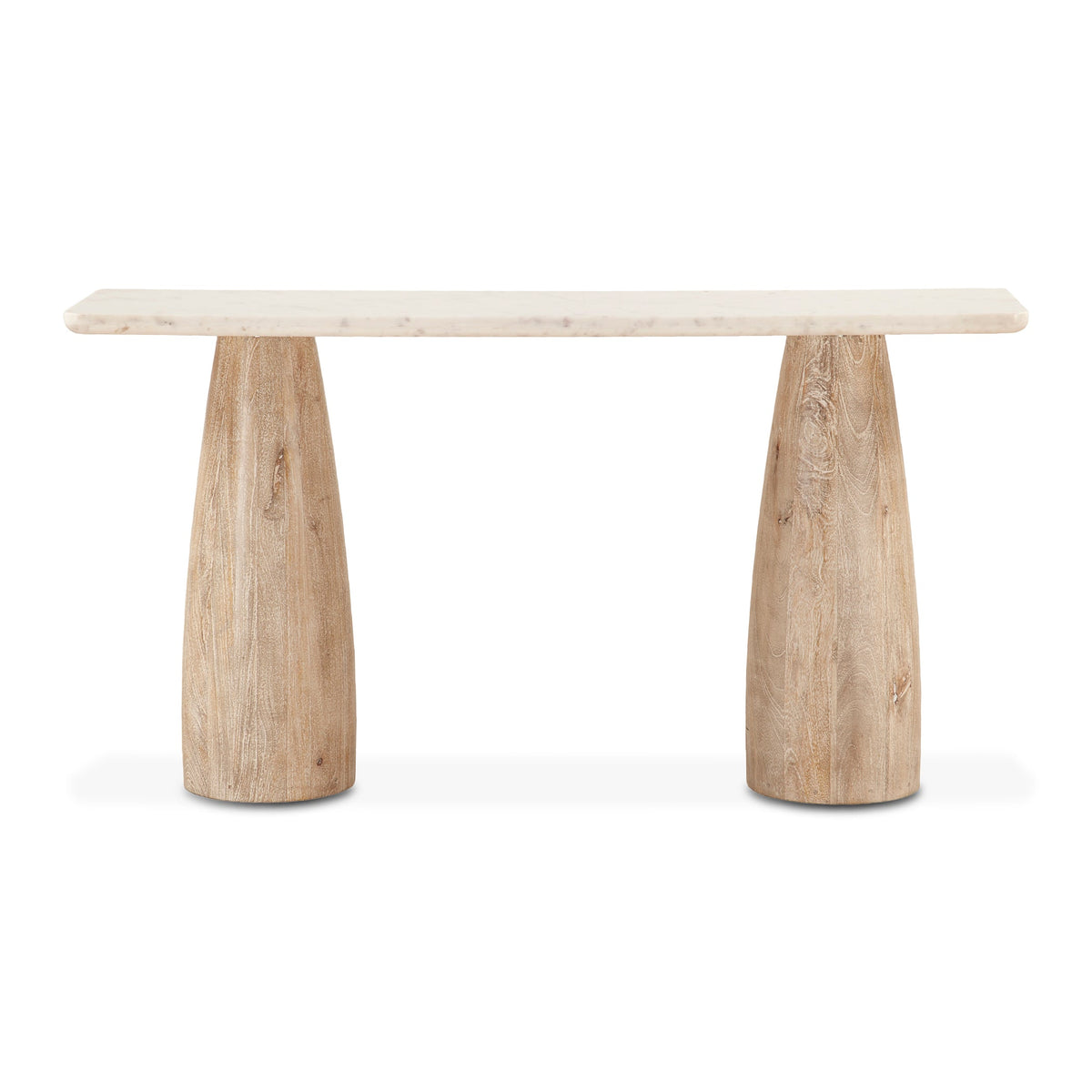 60" White Marble and Whitewash Mango Wood Console Table