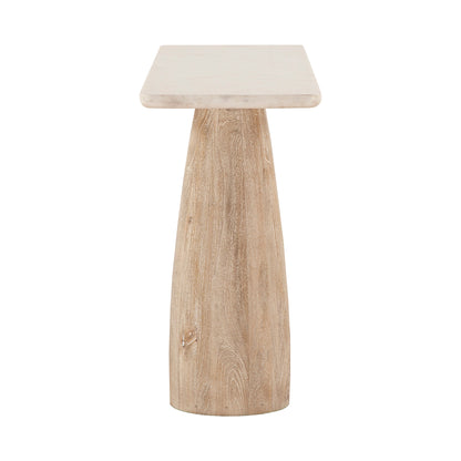60" White Marble and Whitewash Mango Wood Console Table