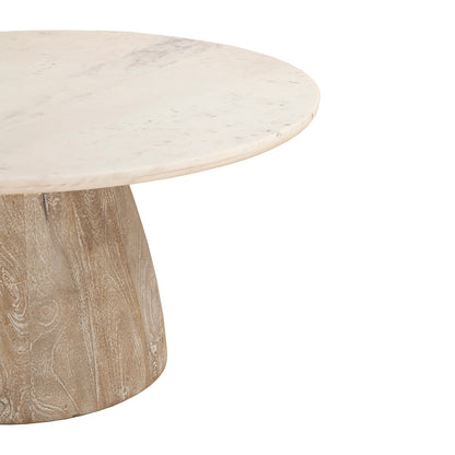 36" White Marble and Whitewash Mango Coffee Table