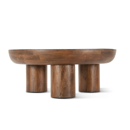 39" Acorn Brown Solid Wood Round Coffee Table