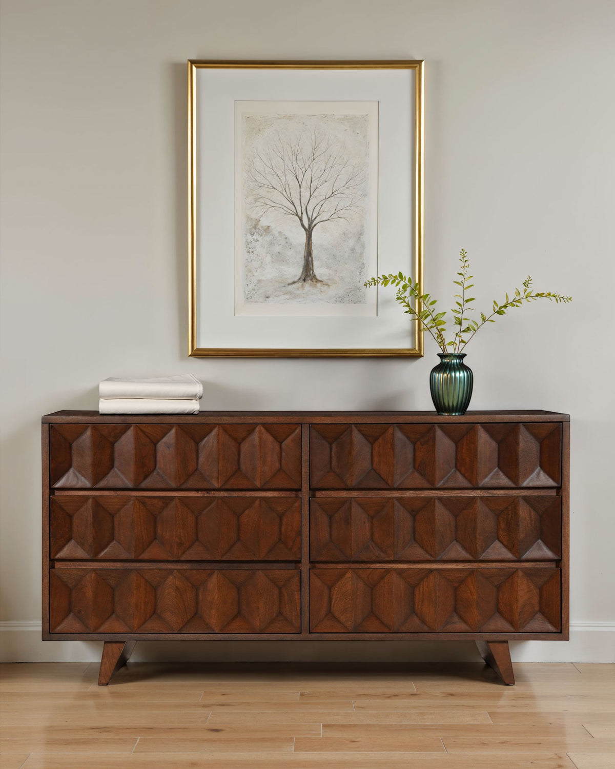 70" Royal Brown Carved Wood Dresser